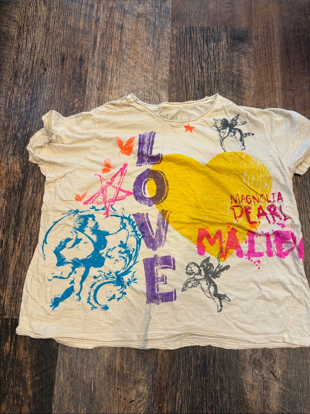 Magnolia Pearl Cream Tee with Yellow Heart and Multicolor Graphics